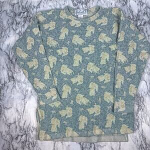 VTG Gabriella T Wool Sweater Womens Small Metallic Angel Graphic Lambswool Blue